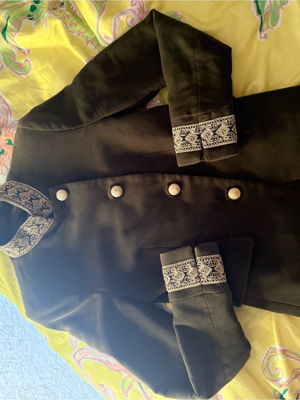 Zara Velvet Olive Green Gold Trim Military Style Jacket - XS - Picture 5 of 7